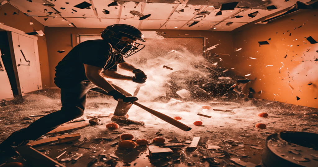 Best Rage Rooms in Dallas for Stress Relief and Fun 8 a man in a helmet hitting a ball with a bat