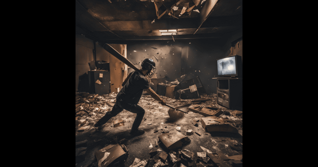 Best Rage Rooms in Atlanta 3 hitting with baseball lumber in rage room
