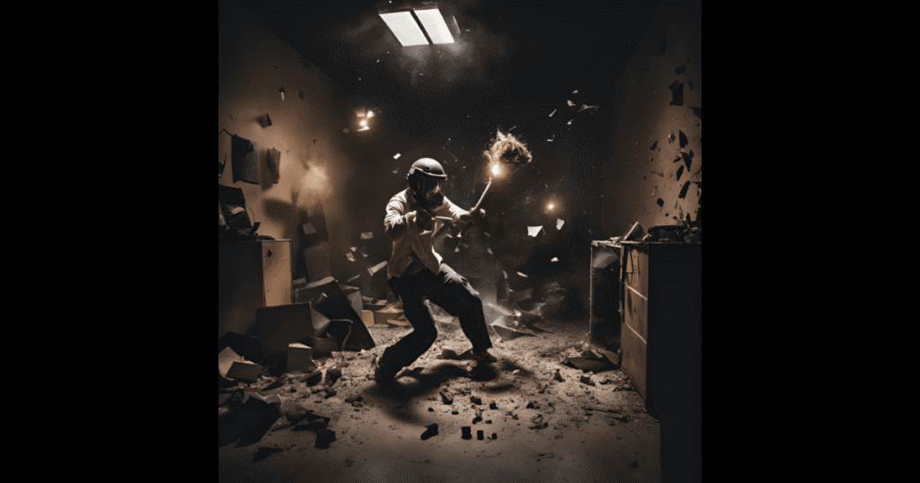 Top 5 Best Rage Rooms in Manchester 5 a man playing in dark room
