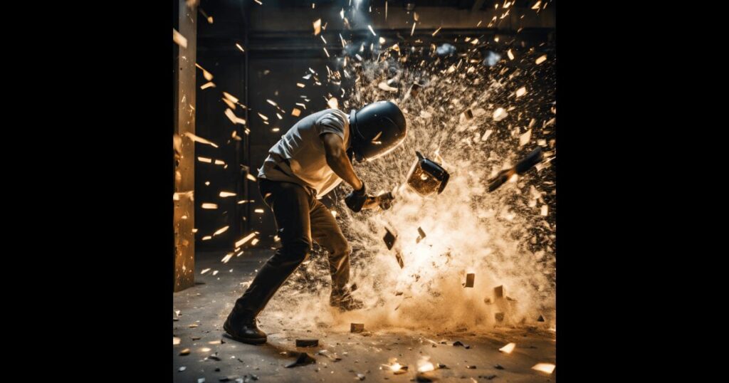 Best Rage Rooms in Chicago 7 guy hitting in rage room