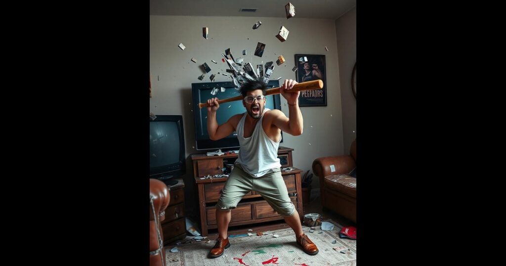 Best Rage Rooms in Chicago 5 a man with a baseball bat hitting his head
