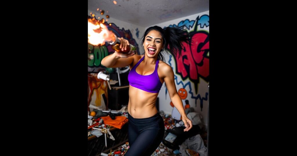 Best Rage Rooms in Chicago 10 a woman blasting bottle in rage room and fun