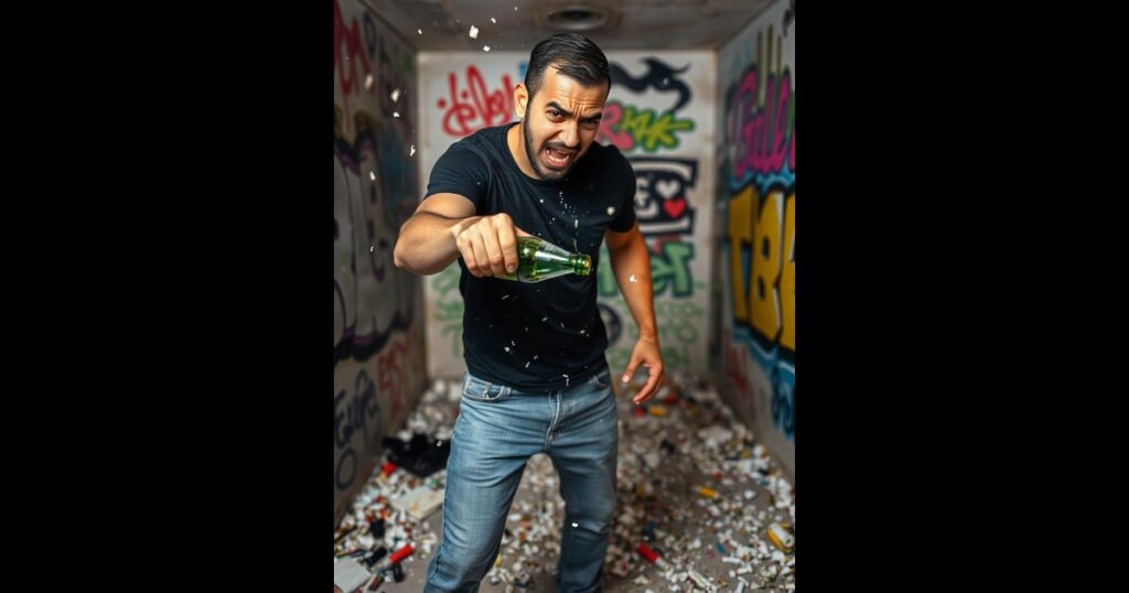 Best Rage Rooms in Chicago 3 a man in a room with a bottle of beer