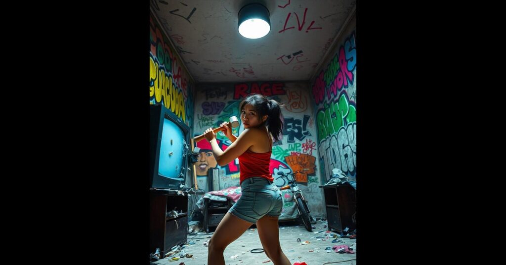 Best Rage Rooms in Chicago 4 a woman in a room with graffiti